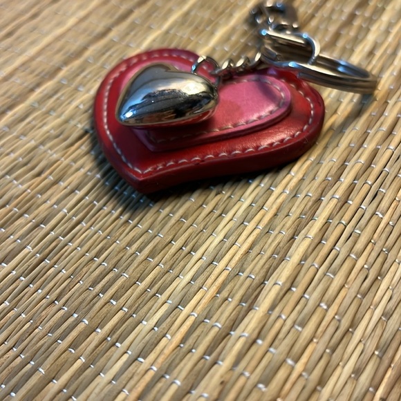 Leather and Chrome Heart-Shaped Pink and Red Keychain Purse Charm - Picture 6 of 7